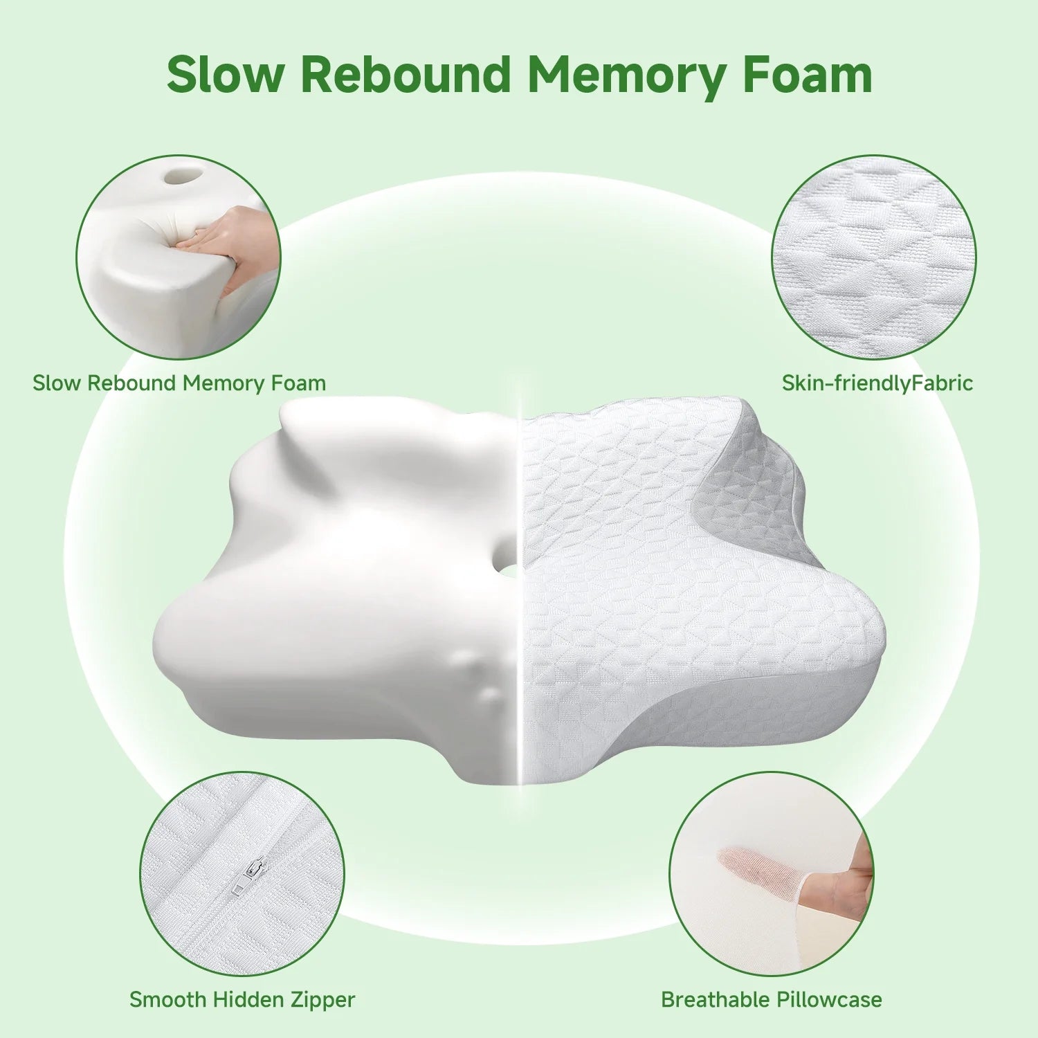 Bed Pillows for Cervical Pillow for Neck Pain Relief, Odorless Orthopedic Memory Foam Contour Neck Pillows with Breathable Pillowcase for Side Back Stomach Sleepers, Lightgrey