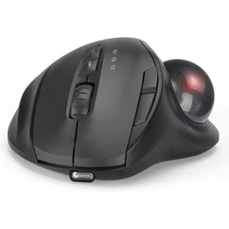 Black 2.4G + Bluetooth Wireless Trackball Mouse Rechargeable Rollerball Mice Ergonomic Mice Thumb Control Mouse Gaming